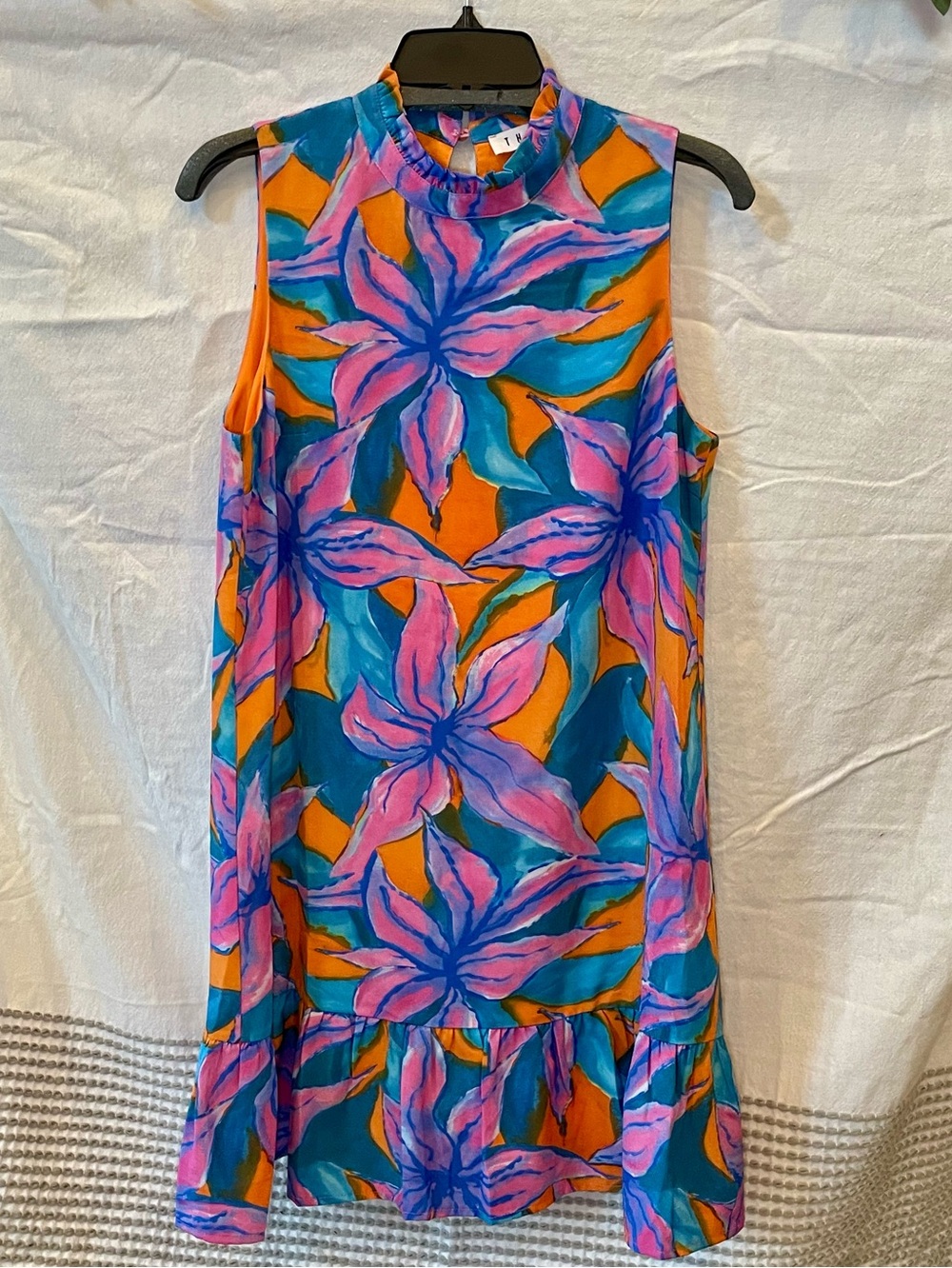 THML Colorblock Floral-Print Shift Dress in Orange, Teal & Pink